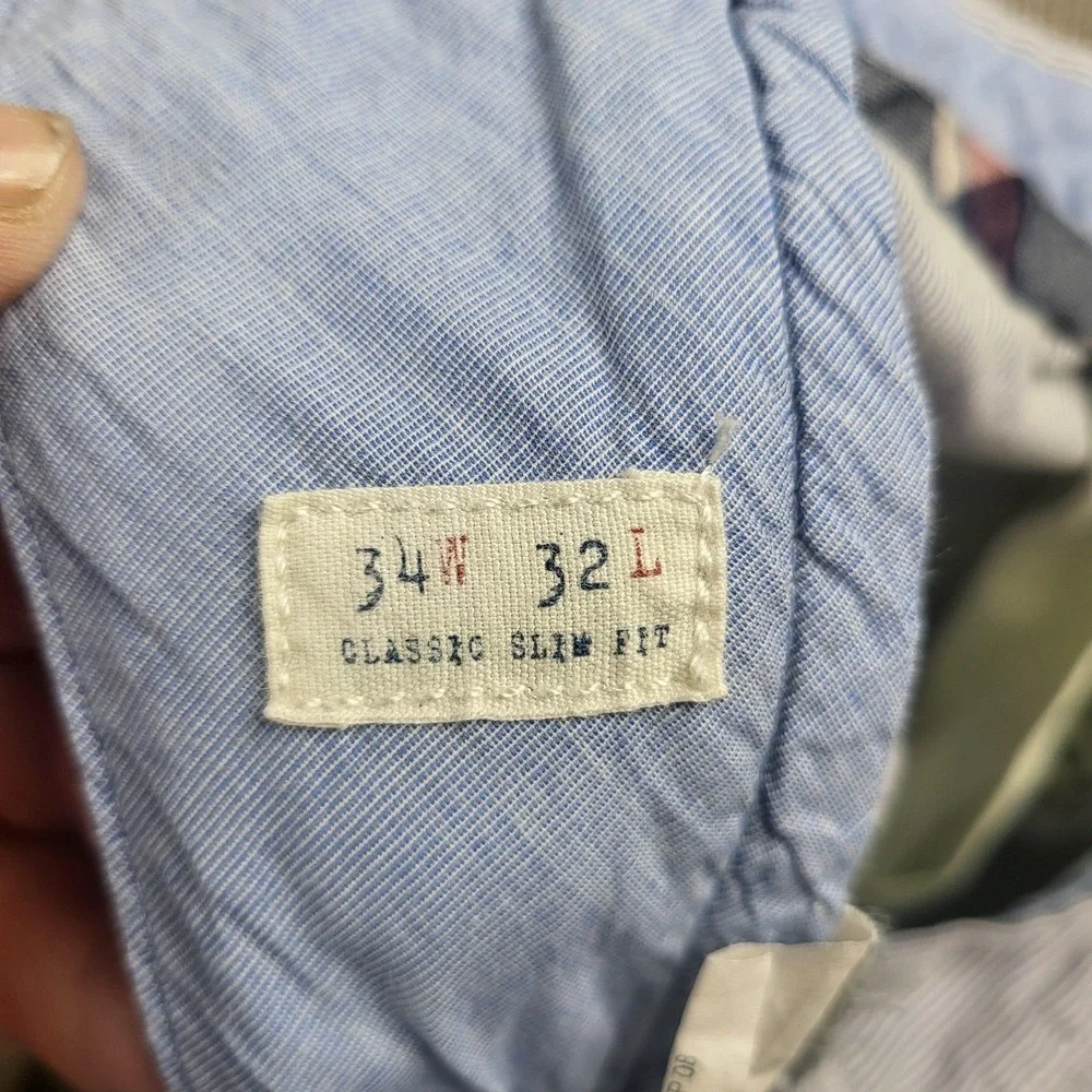 J Crew Pants Mens 34x32 Blue White Pinstripe Classic Slim Fit Cotton Preppy‎